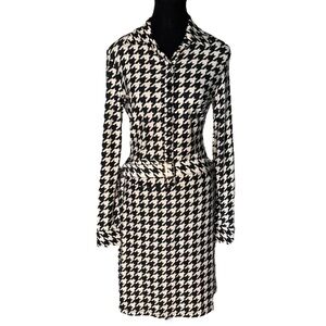 FREDERICKS OF HOLLYWOOD Houndstooth Button Down Shirt Dress Belt Size Medium